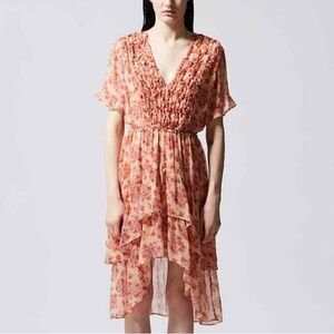 The Kooples Pink Asymmetrical Ruffled Wrap Dress